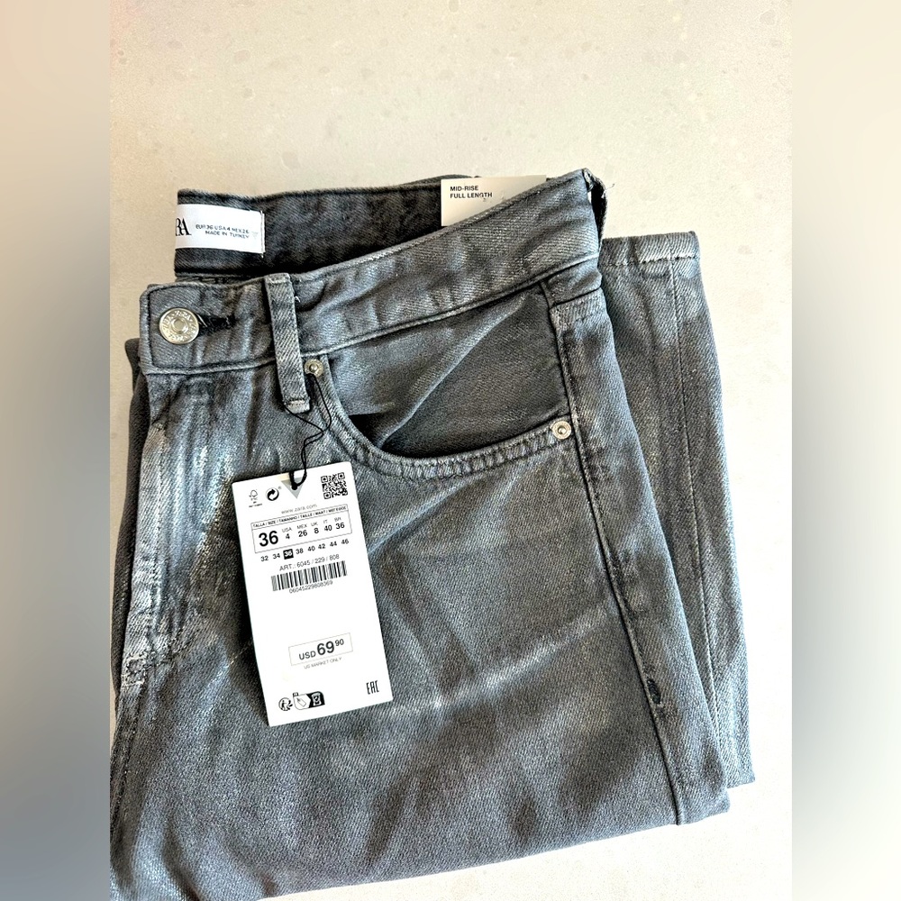 METALLIC TRF MID-RISE WIDE LEG JEANS